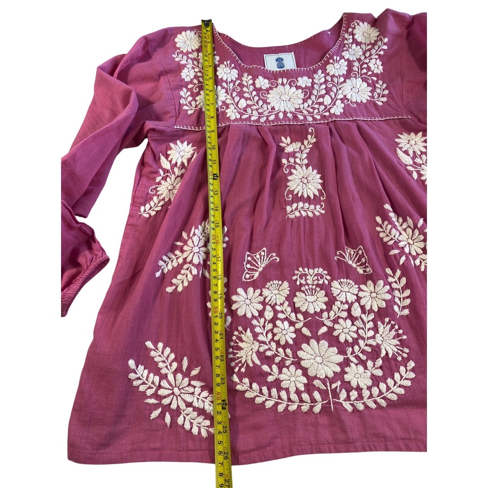Boho Embroidered Blouse Pink Floral Cottagecore Peasant Top Womens M - Picture 10 of 13